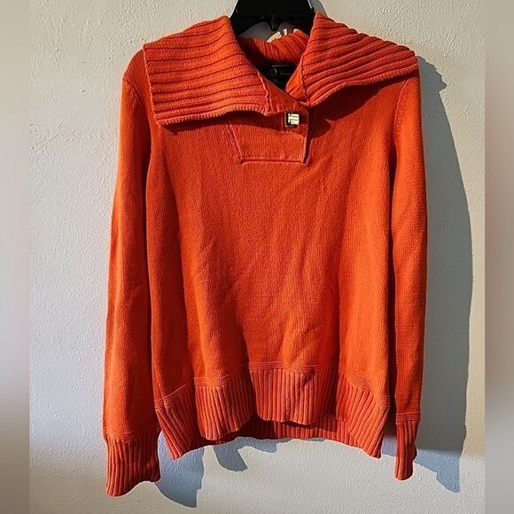 Lauren Jeans Co LRL Sweater Cotton Pullover Women's XL Toggle Orange Bright - Picture 1 of 7